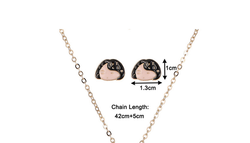 Fashion Black Oil Dropping Color Character Head Alloy Earring Necklace Set,Chains