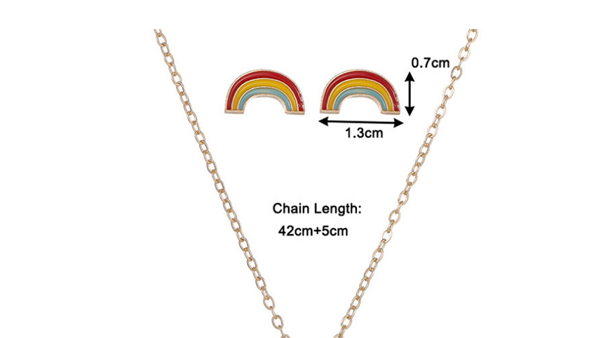 Fashion Color Mixing Rainbow Drop Oil Alloy Earring Necklace Set,Chains