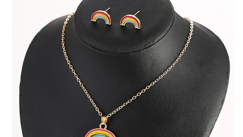 Fashion Color Mixing Rainbow Drop Oil Alloy Earring Necklace Set,Chains