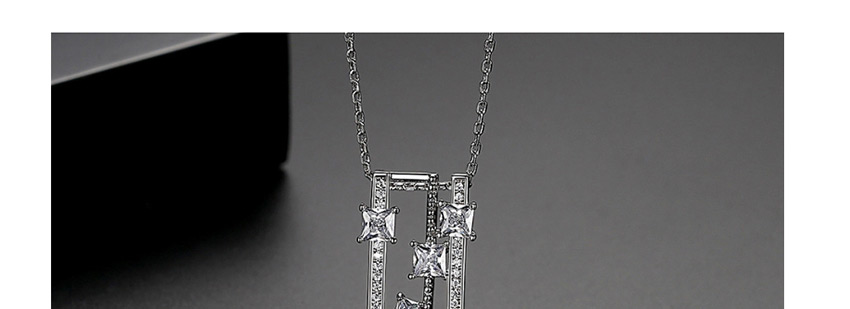 Fashion Platinum Copper-inlaid Zircon Geometric Openwork Necklace,Necklaces