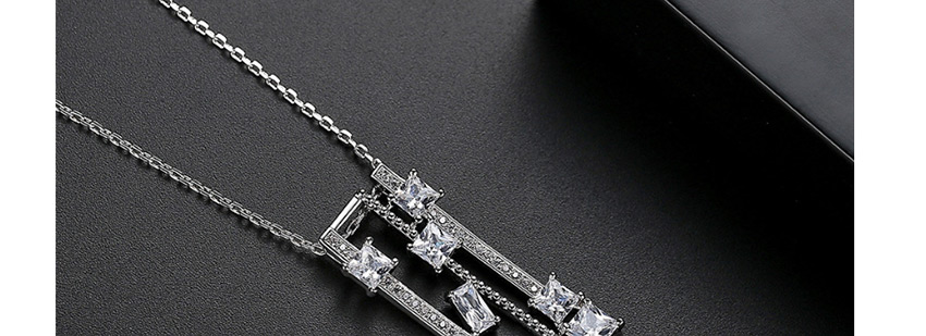 Fashion Platinum Copper-inlaid Zircon Geometric Openwork Necklace,Necklaces