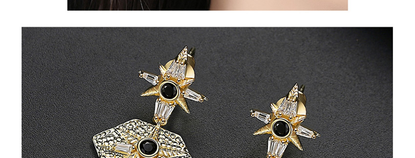 Fashion 18k Copper Inlaid Zircon Starburst Geometric Stud Earrings,Earrings