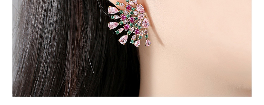 Fashion White Copper Inlaid Zircon Geometric Fan Earrings,Earrings