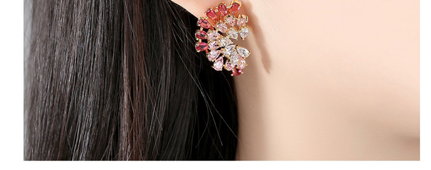 Fashion Red Copper Inlaid Zircon Geometric Fan Earrings,Earrings