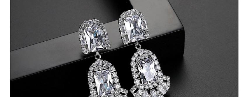 Fashion White Copper-inlaid Zircon Crystal Square Earrings,Earrings