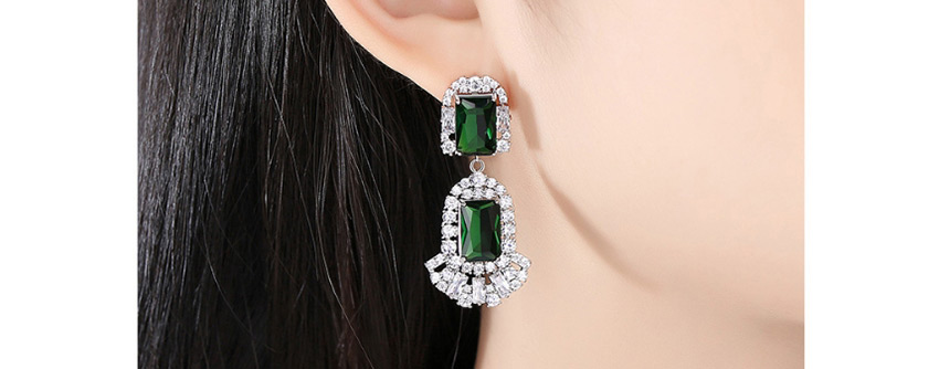 Fashion White Copper-inlaid Zircon Crystal Square Earrings,Earrings
