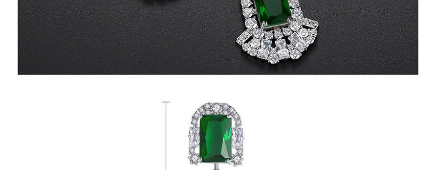 Fashion Green Copper-inlaid Zircon Crystal Square Earrings,Earrings
