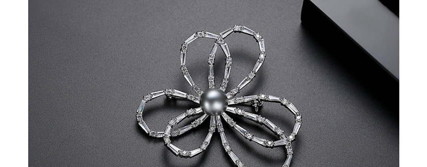 Fashion Platinum Pearl Copper Inlay Zircon Hollow Flower Brooch,Korean Brooches