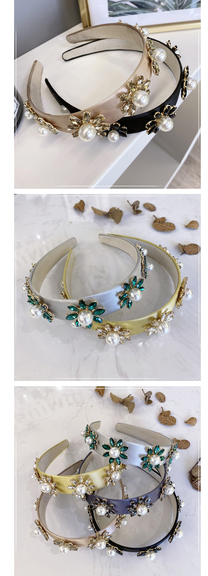 Fashion Green Satin Diamond And Pearl Flower Headband,Head Band