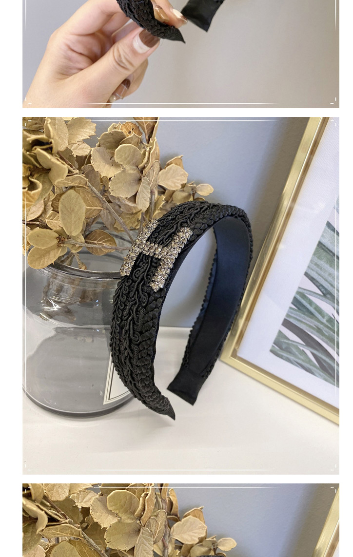 Fashion Black Braided Wide-brimmed Letter Headband With Czech Diamonds,Head Band