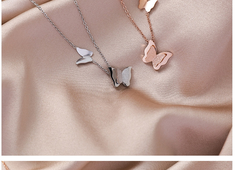 Fashion Rose Gold Titanium Steel Double Butterfly Necklace,Chains