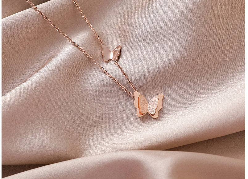 Fashion Rose Gold Titanium Steel Double Butterfly Necklace,Chains