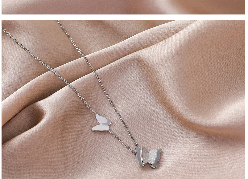Fashion Silver Titanium Steel Double Butterfly Necklace,Chains