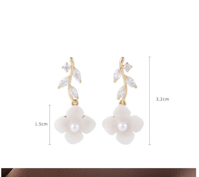 Fashion White Flower Pearl Diamond Alloy Earrings,Drop Earrings