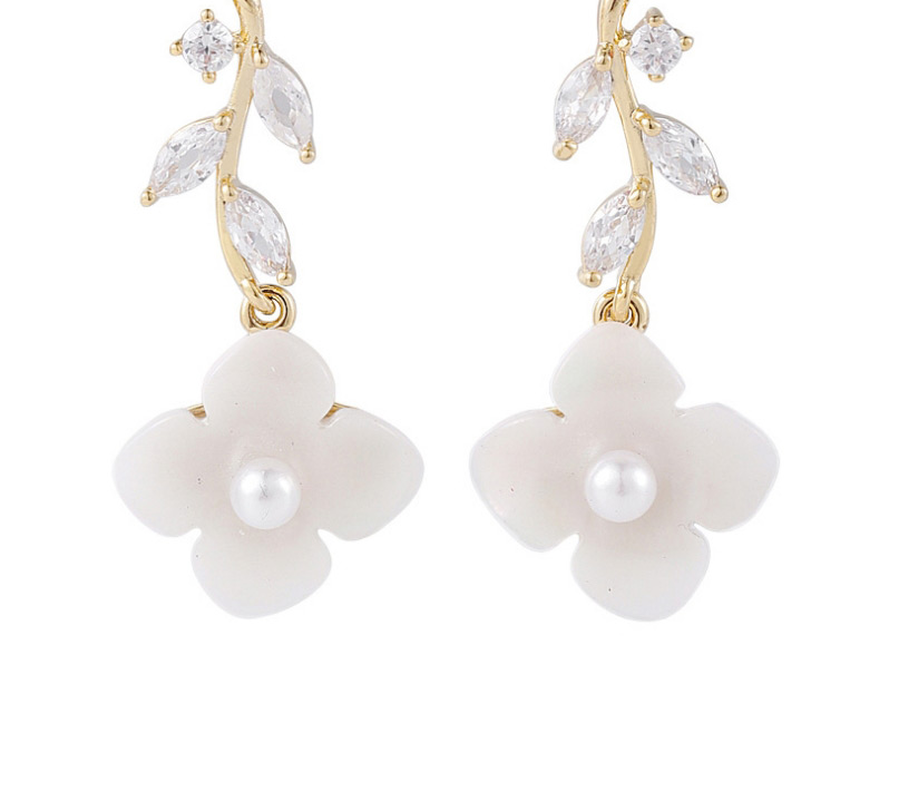 Fashion White Flower Pearl Diamond Alloy Earrings,Drop Earrings