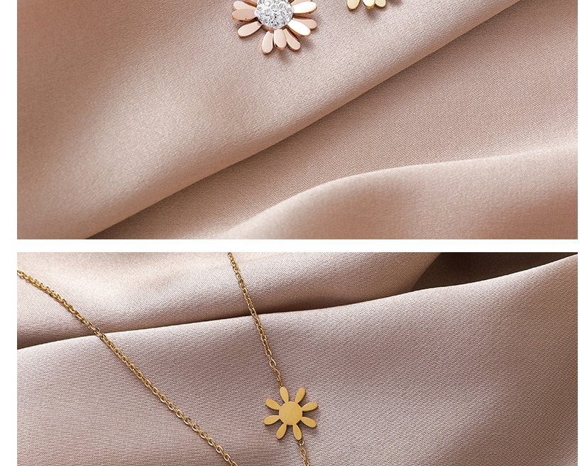 Fashion Rose Gold Small Daisy Diamond Titanium Necklace,Chains