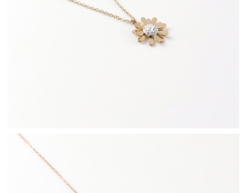 Fashion Rose Gold Small Daisy Diamond Titanium Necklace,Chains