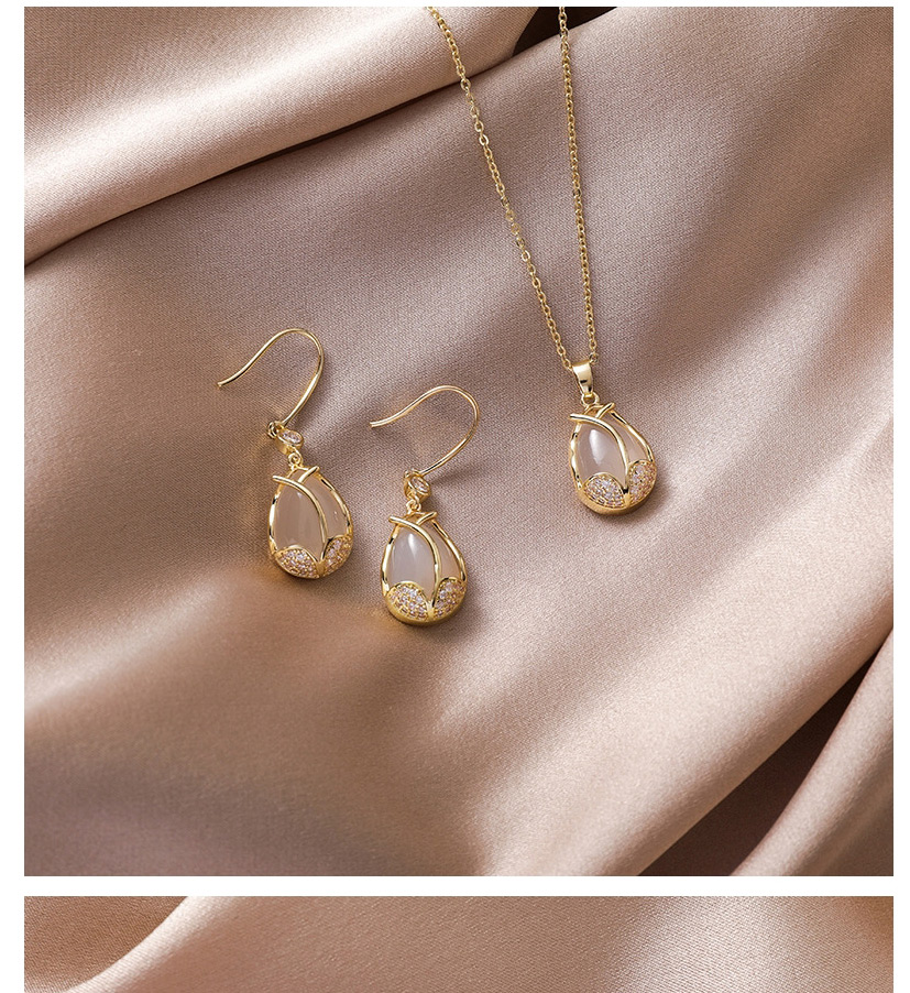 Fashion Necklace Micro-set Zircon Water Drop Alloy Earring Necklace,Chains