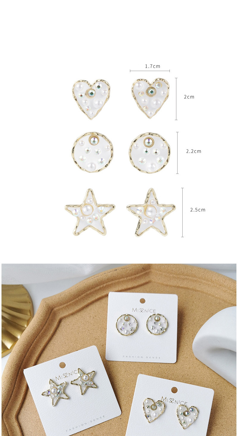 Fashion Love Section Transparent Resin Pearl Love Round Five-pointed Star Earrings,Stud Earrings