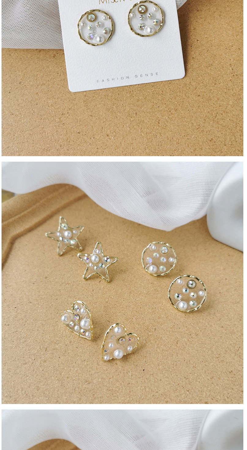 Fashion Round Transparent Resin Pearl Love Round Five-pointed Star Earrings,Stud Earrings