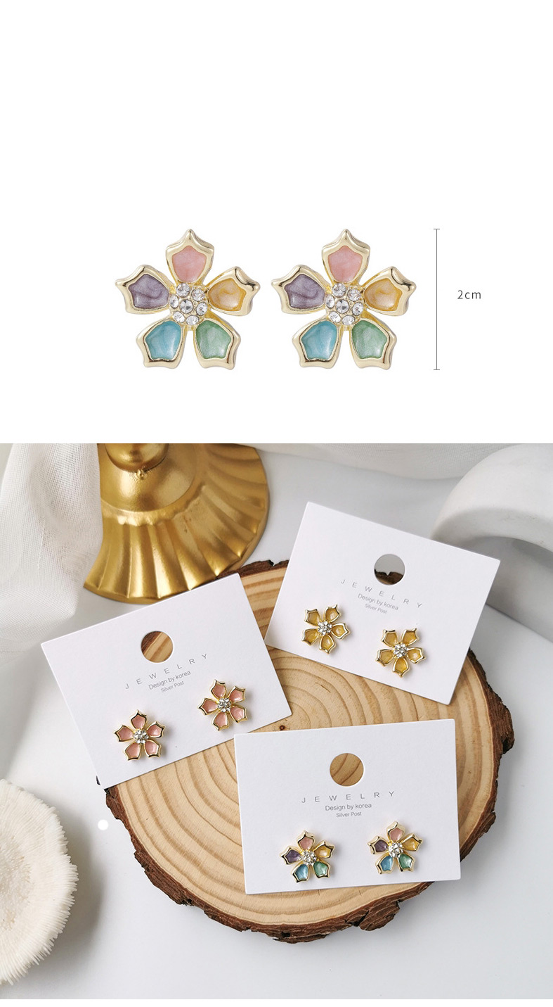 Fashion Color Dripping Oil And Diamond Flower Alloy Earrings,Stud Earrings