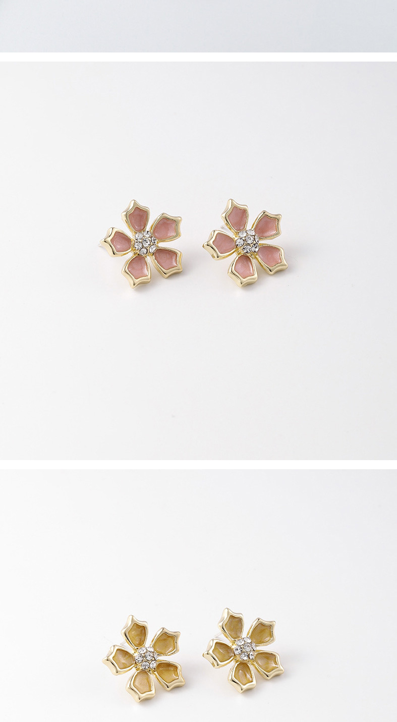 Fashion Pink Dripping Oil And Diamond Flower Alloy Earrings,Stud Earrings