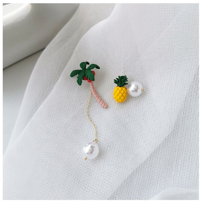Fashion Color Mixing Coconut Fruit Asymmetrical Pineapple Pearl Earrings,Drop Earrings