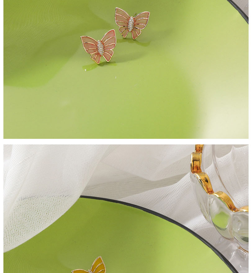 Fashion Pink Micro-set Zircon Butterfly Alloy Earrings,Stud Earrings