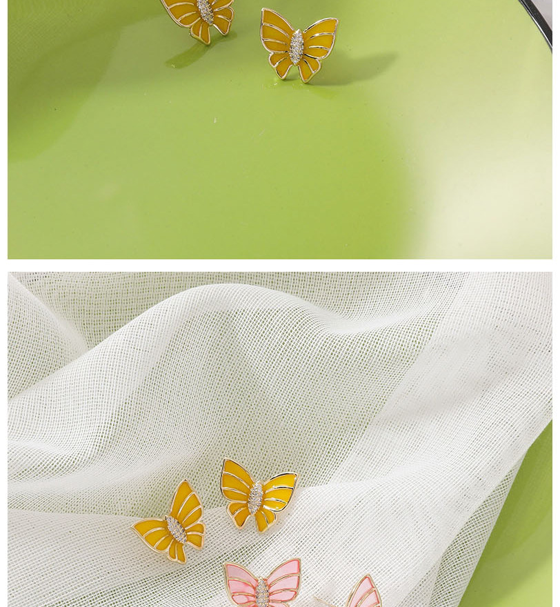 Fashion Yellow Micro-set Zircon Butterfly Alloy Earrings,Stud Earrings