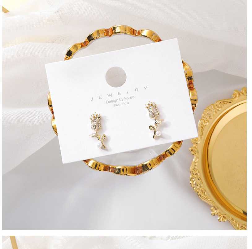 Fashion Golden Micro-set Zircon Rose Pearl Earrings,Stud Earrings