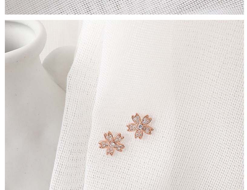 Fashion Rose Gold Micro-set Zircon Flower Alloy Earrings,Stud Earrings