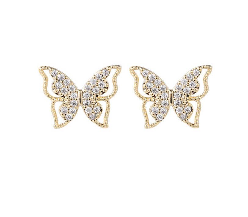 Fashion Golden Micro-set Zircon Butterfly Alloy Hollow Earrings,Stud Earrings