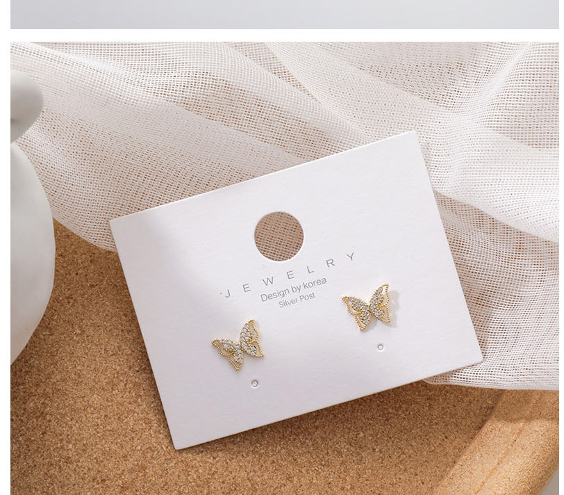 Fashion Golden Micro-set Zircon Butterfly Alloy Hollow Earrings,Stud Earrings