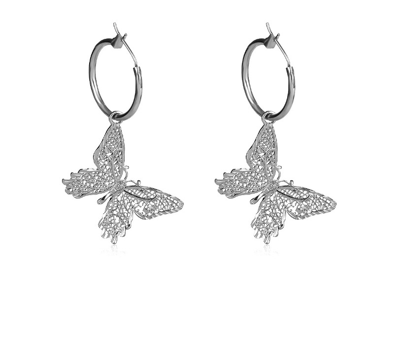 Fashion White K Hollow Butterfly Alloy Geometric Earrings,Drop Earrings