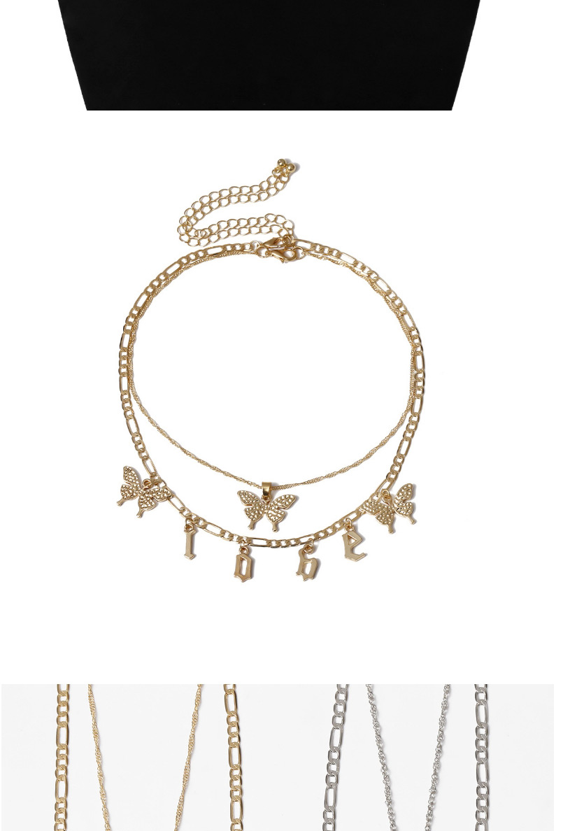 Fashion White K Alphabet Butterfly Tassel Alloy Multi-layer Necklace,Multi Strand Necklaces