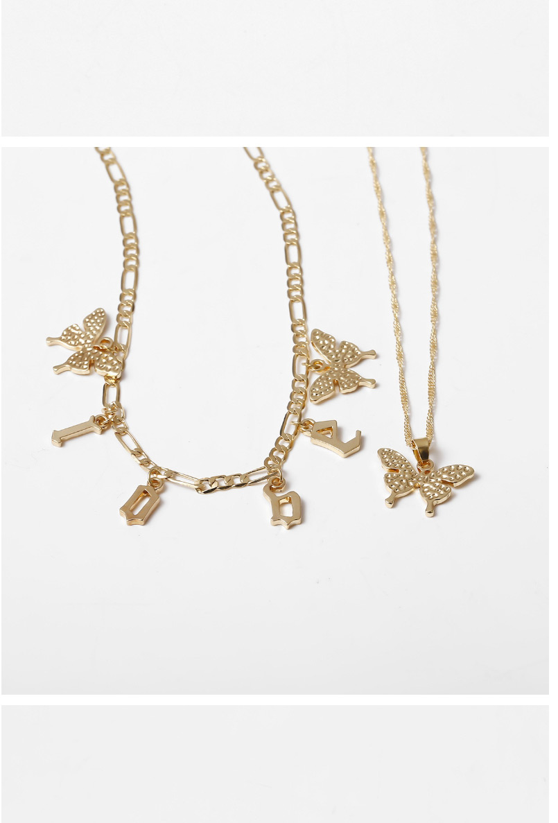 Fashion Golden Alphabet Butterfly Tassel Alloy Multi-layer Necklace,Multi Strand Necklaces