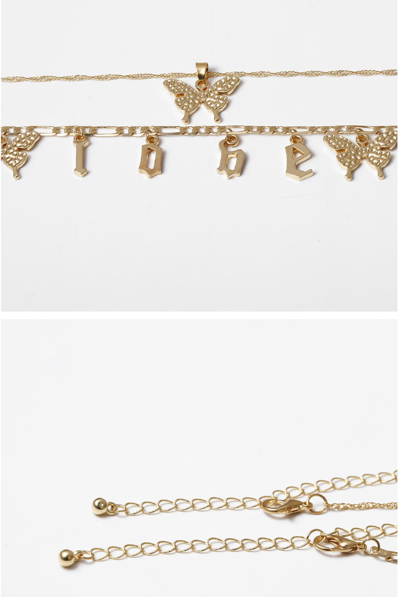 Fashion White K Alphabet Butterfly Tassel Alloy Multi-layer Necklace,Multi Strand Necklaces