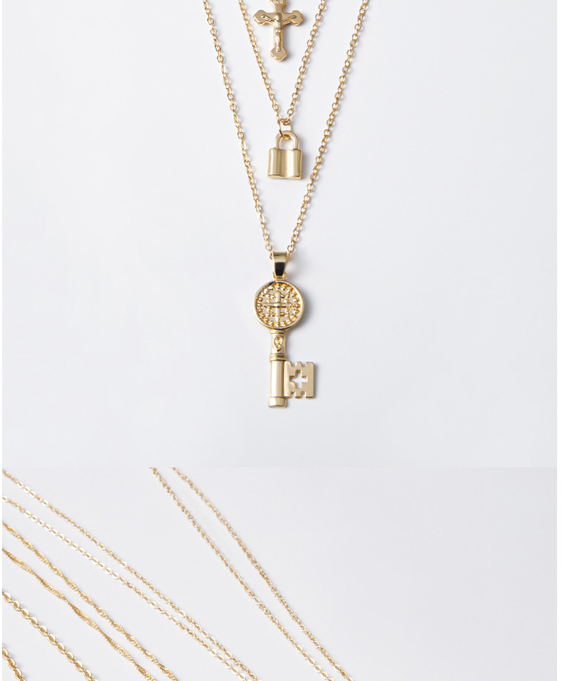 Fashion Golden Locked Jesus Relief Letter Key Multilayer Necklace,Multi Strand Necklaces