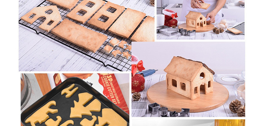 Fashion Silver Stainless Steel 3d Stereo Biscuit Gingerbread House Mould(18pcs),Festival & Party Supplies