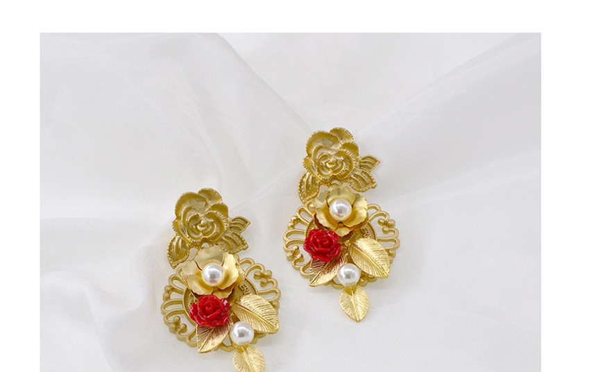 Fashion Golden Shaped Pearl Rose Resin Hollow Alloy Earrings,Drop Earrings