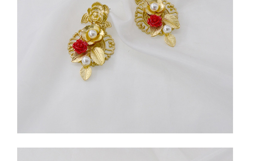 Fashion Golden Shaped Pearl Rose Resin Hollow Alloy Earrings,Drop Earrings
