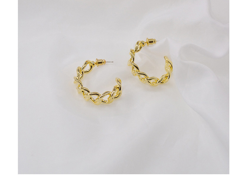 Fashion Golden Metal Chain Hollow Alloy Geometric C-shaped Earrings,Hoop Earrings