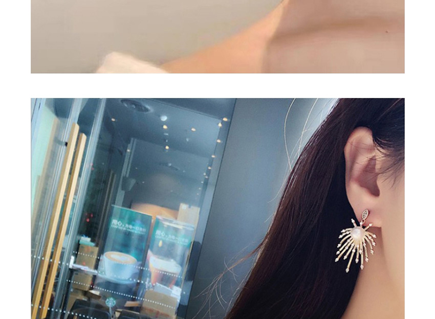 Fashion Golden Firework Pearl Micro-set Zircon Alloy Earrings,Drop Earrings