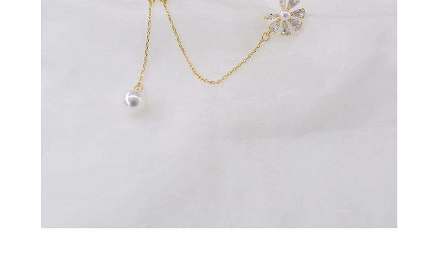 Fashion Golden Single Flower Pearl Diamond Chain Long Earrings,Drop Earrings
