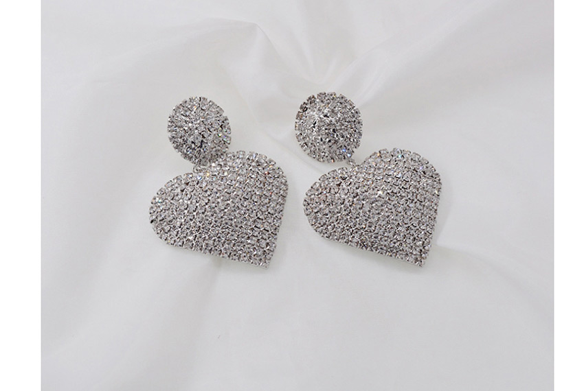 Fashion Silver Round Heart Diamond Alloy Earrings,Drop Earrings