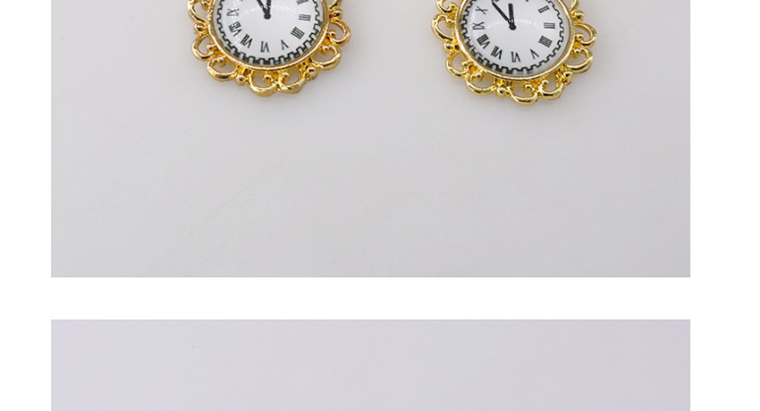 Fashion Golden Watch Portrait Diamond Cutout Flower Earrings,Drop Earrings