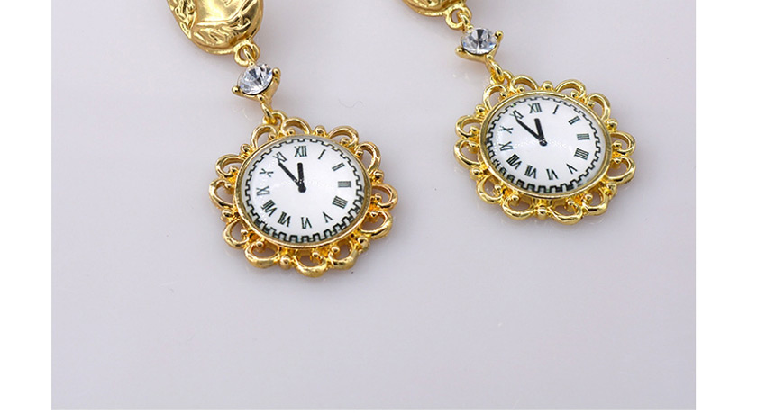 Fashion Golden Watch Portrait Diamond Cutout Flower Earrings,Drop Earrings