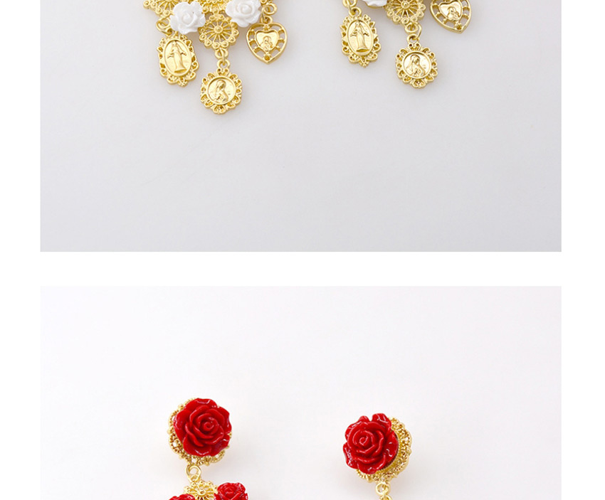 Fashion Red Coin Hollow Cross Flower Love Earrings,Drop Earrings