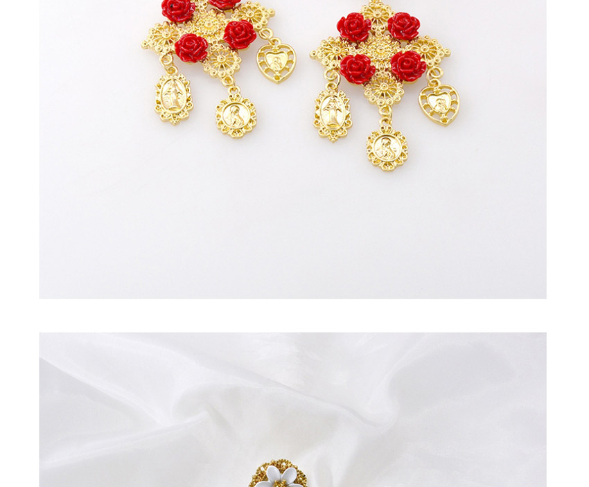 Fashion Red Coin Hollow Cross Flower Love Earrings,Drop Earrings