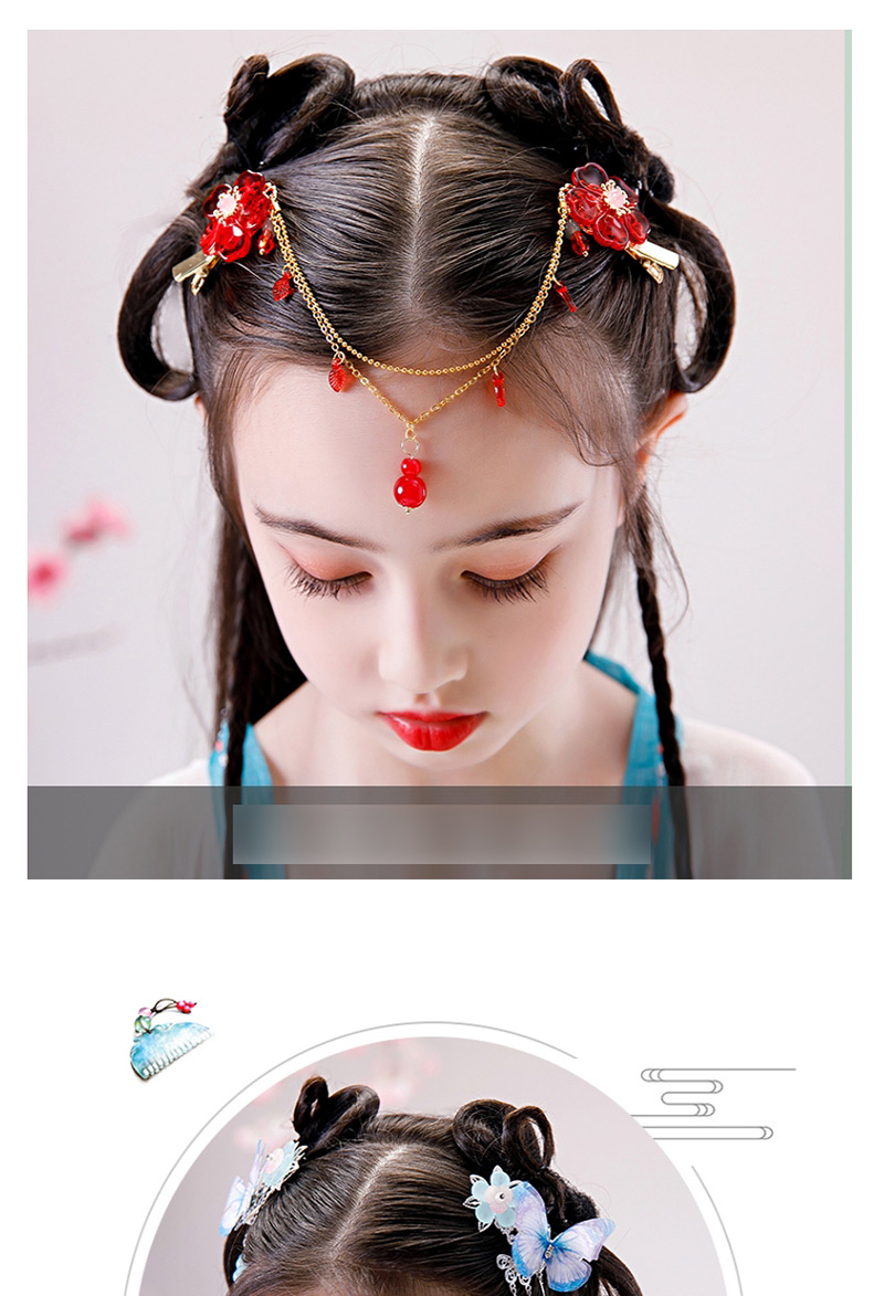 Fashion Pink Flower Resin Pearl Crystal Tassel Alloy Hair Clip Set,Kids Accessories